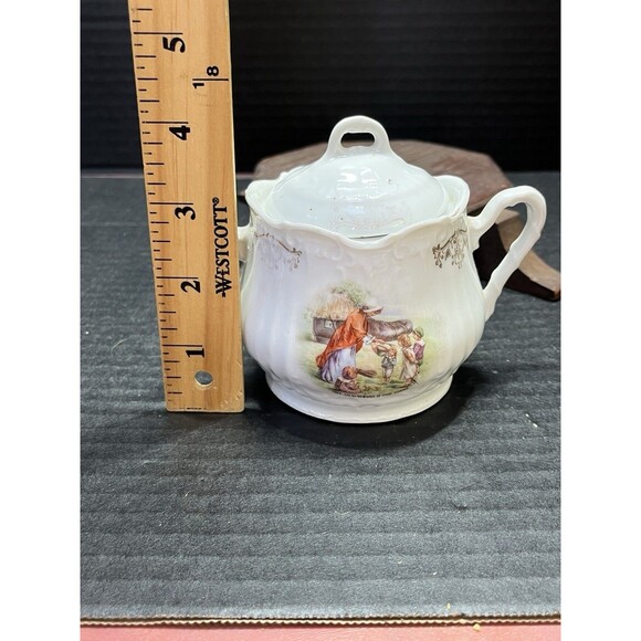 Sugar Bowl Lid Porcelain Vtg Old Women in the Shoe Cottagecore Farm Shabby Chic - Picture 12 of 14